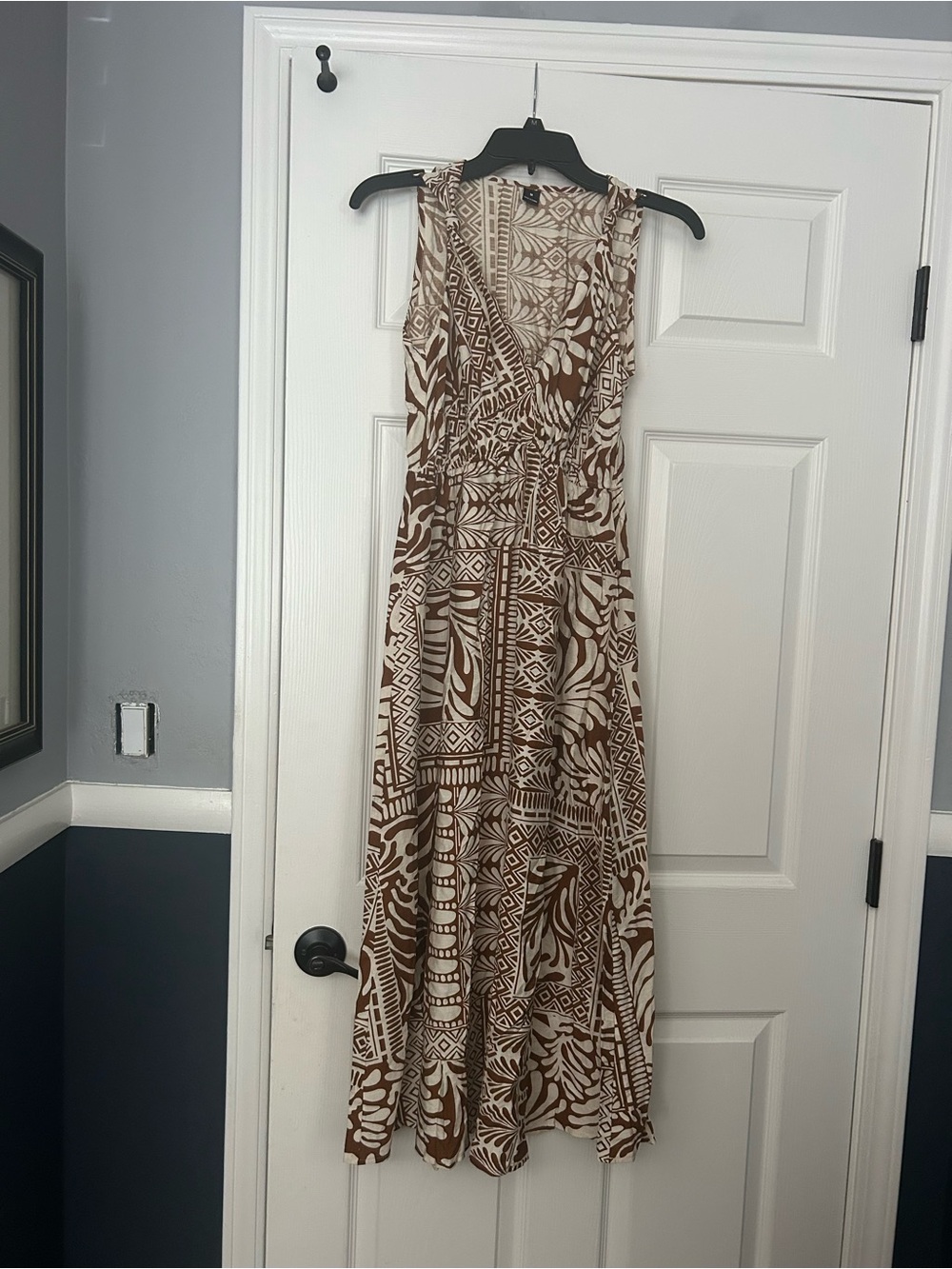 SHEIN Brown and Cream Printed V-Neck Maxi Dress